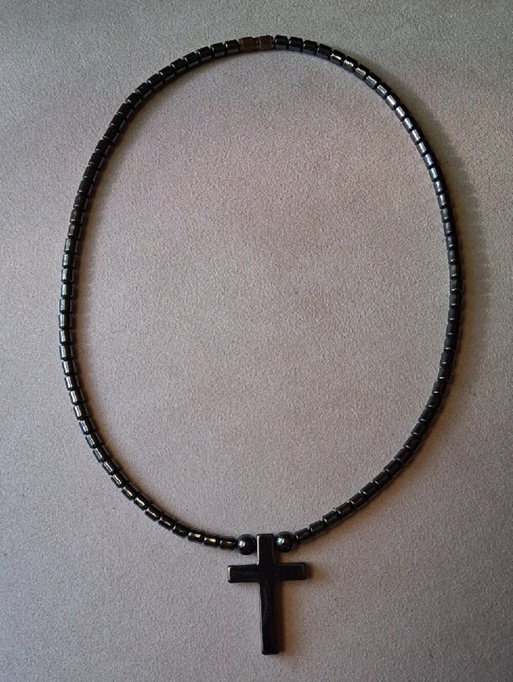 Hematite Beaded Necklace with Cross Pendant